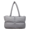 Medium gray quilted puffy tote bag with soft padding and dual long handles - Gray
