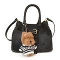 Mini borsa a secchiello nera in tessuto jacquard e vernice con ciondolo a forma di cane - Nero - Con Ciondolo