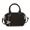 Sac baguette rétro noir avec texture en daim, breloque étoile argentée et bandoulière - Avec Pendentif / Noir