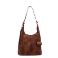 Brown vintage hobo bag with textured geometric patchwork and matching coin pouch - Brown