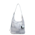 Hobo shoulder bag with blue and grey abstract print and matching small pouch - Blue