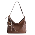 Dunkelbraune Shopper-Tasche aus weichem Leder mit Vintage-Struktur und Pferdeanhänger - Braun