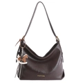 Dunkelbraune Leder-Tote-Bag mit goldenem Logo und stilvollem Pferde-Anhänger - Braun