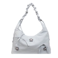 Light blue floral tote bag with polka dots, ribbon bows, and checkered flowers - Light Blue
