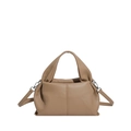 Khaki pebbled leather cloud bag with dual handles and adjustable shoulder strap - Khaki