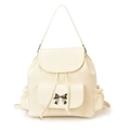 Vintage Rucksack in Creme mit Kordelzugklappe und süßer Metallschleife für den Alltag - Gebrochenes Weiß