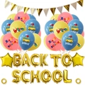 Back to School Party Deko Set mit goldenen Folienballons und bunten Latexballons - Set 1: Bedruckter Latex + Goldstern + Buchstabenfolie + Banner