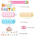 Set decorazioni festa di Pasqua con striscione Happy Easter, palloncini e topper torte - Set Striscione 18 Palloncini 16 Topper Torta 2 Nastri