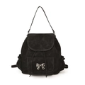 Schwarzer Samt-Rucksack im Retro-Stil mit Silberschleife und Kordelzug - Schwarz