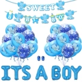 Kit decorazioni blu bimbo con palloncini It's a boy, striscioni elefante e nastri - Set Elefante Blu Paillettes (Con Palloncino Alluminio)