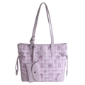 Sac fourre-tout violet à imprimé dessin animé avec petit porte-monnaie assorti sur fond blanc - Violet