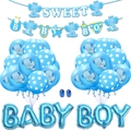 Dettaglio kit decorazioni blu Baby Boy con palloncini a elefante e striscioni dolci - Set Elefante Blu Pois (Con Alluminio Baby & Boy)