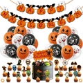 Set decorazioni Halloween con striscioni, palloncini a tema e topper per torte festose - Set A (Banner + 21 Topper + 24 Palloncini + 2 Nastri)