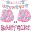 Rosa Elefanten Babyparty Mädchen Dekoration mit Banner und Folienballons für Geburtstage - Rosa Elefant Punktmuster Set (Mit Baby & Girl Folie)