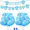 Blue elephant baby shower party decoration set with Sweet Baby Boy banner and latex balloons - Blue Elephant Banner+10 Blue Elephant+10 Blue Polka Dot+Ribbon