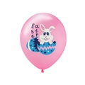 Rosa 12-Zoll-Osterballon aus Latex mit Cartoon-Hase und blauem Ei auf weißem Hintergrund - 12 Zoll / Rosa