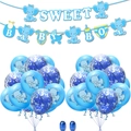 Kit décoration baby shower éléphant bleu avec bannière sweet baby boy et ballons - Bannière Éléphant Bleu+10 Éléphant Bleu+10 Paillettes Bleues+Ruban