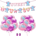 Pink elephant baby shower girl decoration kit with Sweet Baby Girl banner and balloons - Pink Elephant Banner+10 Pink Elephant+10 Pink Sequin+Ribbon