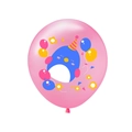 Palloncino in lattice rosa con un pinguino cartone animato e motivi floreali decorativi - Motivo Pinguino Cartone Animato / Rosa