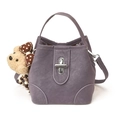Purple bucket handbag in pebbled faux leather with bear charm and silver lock buckle - Purple