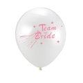 12-inch white latex balloon with pink Team Bride print for wedding and hen party decor - Wedding Dress Team Bride White