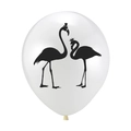 Close-up of white latex balloon with black flamingo couple print for wedding decoration - Black Double Flamingo