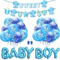 Set decorazioni Baby Shower bimbo blu con striscioni a elefante e palloncini - Set Elefante Blu Paillettes (Con Alluminio Baby & Boy)