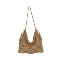 Khaki handgewebte Strandtasche mit Boho-Quasten und schmalen Schulterriemen - Khaki Reißverschluss-Stil