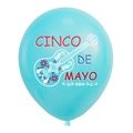 Détail d'un ballon bleu Cinco de Mayo avec une guitare blanche et des motifs floraux festifs - Bleu