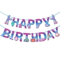 Meerjungfrau Happy Birthday Banner mit lila Farbverlauf und Meeresmotiven Deko - Banner