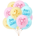 Gender reveal party balloons in pink, blue and yellow with cute boy or girl printed designs - Balloon Combination