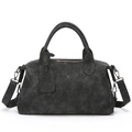 Klassische dunkelgraue Boston-Handtasche in matter Wildlederoptik mit Schultergurt - Vintage Matte Style / Schwarz