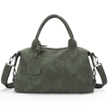 Dunkelgrüne matte Boston Handtasche mit Doppelgriffen und abnehmbarem Schultergurt - Vintage Matte Style / Grün