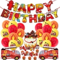 Decorazioni festa vigili del fuoco con striscioni, palloncini foil e cake toppers - Set a Tema Vigili del Fuoco (Banner + Decorazione Torta + Palloncini in Lattice + Palloncini in Alluminio)