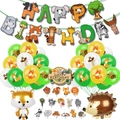 Bosdieren verjaardagsset met Happy Birthday banner en vos ballon decoratie - Jungle Dieren Banner/Latex Ballonnen/Taart Toppers/Folieballonnen/Linten