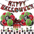 Set festa Halloween con palloncini zombie, striscione Happy Halloween e decori torta - Set A: Banner a Tema Zombie, Palloncini in Lattice, Topper per Torte, Nastri