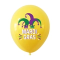 Yellow Mardi Gras latex balloon featuring a colorful jester hat and festive theme print - Yellow Balloons
