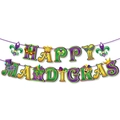 Mardi Gras party banner set with Happy Mardi Gras letters in purple green gold - Banner Set