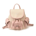 Beigefarbener und rosa Kontrastrucksack aus Leder mit silberner Aufschrift und Schnalle - Rosa