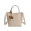 Beige lychee leather bucket bag with adjustable strap and rocking horse charm - Cream Apricot