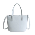 Minimalist light blue leather bucket bag with top handles and slender shoulder straps - With Pendant / Blue