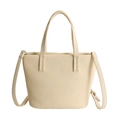 Chic beige lychee textured bucket bag with dual handles and adjustable shoulder strap - With Pendant / Khaki