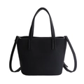 Classic black litchi texture small tote bag with dual handles and crossbody strap - Black