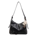 Sac à main minimaliste en similicuir noir avec bandoulière large et porte-clés mouton blanc - Avec Pendentif / Noir