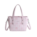 Sac fourre-tout rose à imprimé chat et nœud, texture litchi et bandoulière amovible - Avec Pendentif / Rose