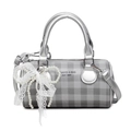 Sac Boston à carreaux gris et blanc avec nœud en dentelle et détails argentés - Argent