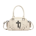 Borsa a tracolla punk bianco crema con ciondolo a croce metallica e borchie - Bianco