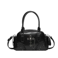 Borsa Boston gotica nera con croce d'argento vintage, borchie e catene metalliche - Nero