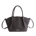 Bolso tote de cuero arrugado marrón oscuro con logo plateado y correa ajustable - Gris
