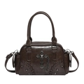 Sac à main gothique punk marron foncé avec breloques croix et clous de style rétro - Marron